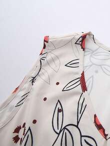 SHEIN Franclia 女士时尚休闲无袖简约定位印花连衣裙，收腰喇叭裙，适合夏季休闲度假、春夏通勤、居家、约会、日常穿着、夏季、派对、海滩、毕业季、商务办公等场合，百搭时尚日常穿搭，V领收腰连衣裙，收腰喇叭裙 - 彩色 - 查看 7