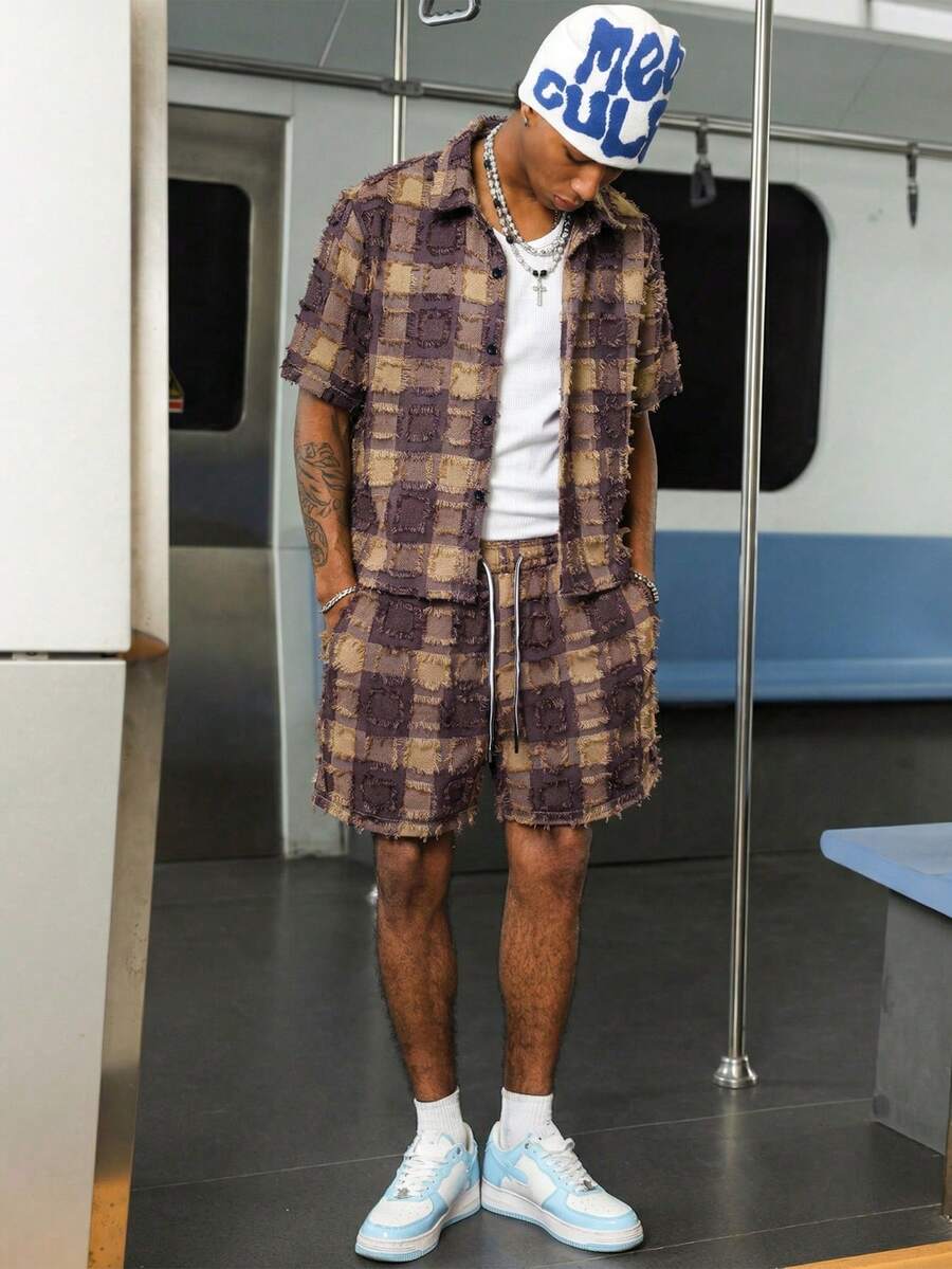 PAVTROS Conjunto de camisa de manga curta estilo streetwear masculino - Multicolorido - Ver 1