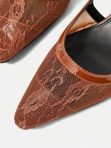 CUCCOO HITCHD Women's Elegant Lace Pumps For Commuting - Coffee Brown - View 4