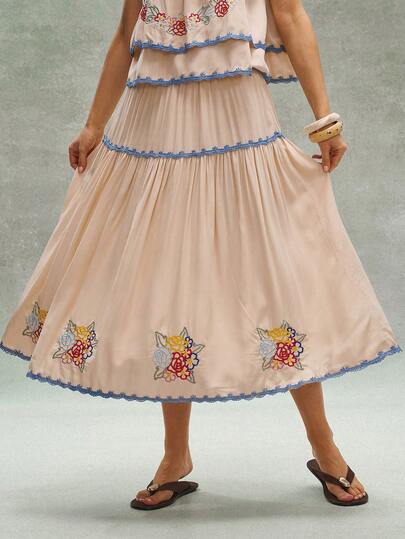 Bohemela Casual Solid Color Woven Loose Women Skirt