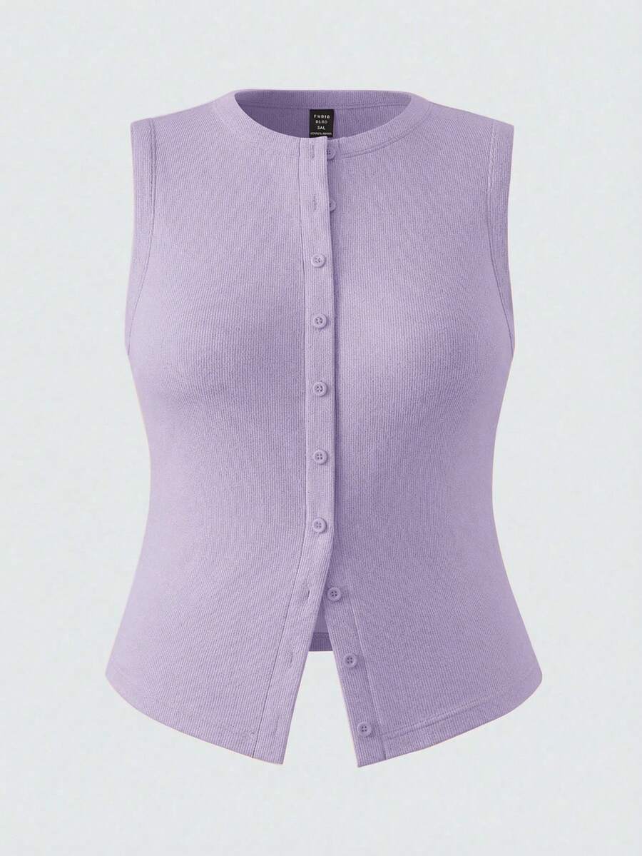SHEIN BASICS 大码纯色针织修身背心