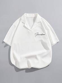 Manfinity Homme Men's Loose Fit V-Neck T-Shirt With Waffle Texture And Turndown Collar, White - White - View 1