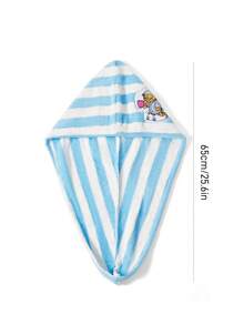 GARFIELD | SHEIN 1pc Cartoon Sponge And Embroidered Hair Drying Cap, Made Of Super Absorbent Material, Suitable For All Hair Volumes And Lengths, Striped Hair Drying Cap - Blue and White - View 3