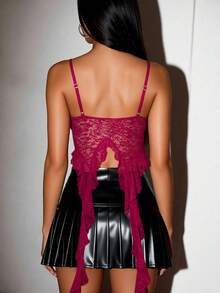 INAWLY Solva Atasan Camisole Wanita dengan Rumbai Renda dan Hem Asimetris untuk Pesta Malam Musim Panas Warna Ungu - Hot Pink - View 2