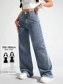 Jeanoix Petite Quần jeans ống đứng dáng thường ngày cho nữ, kiểu dáng wash. - Rửa trung bình - Xem 1