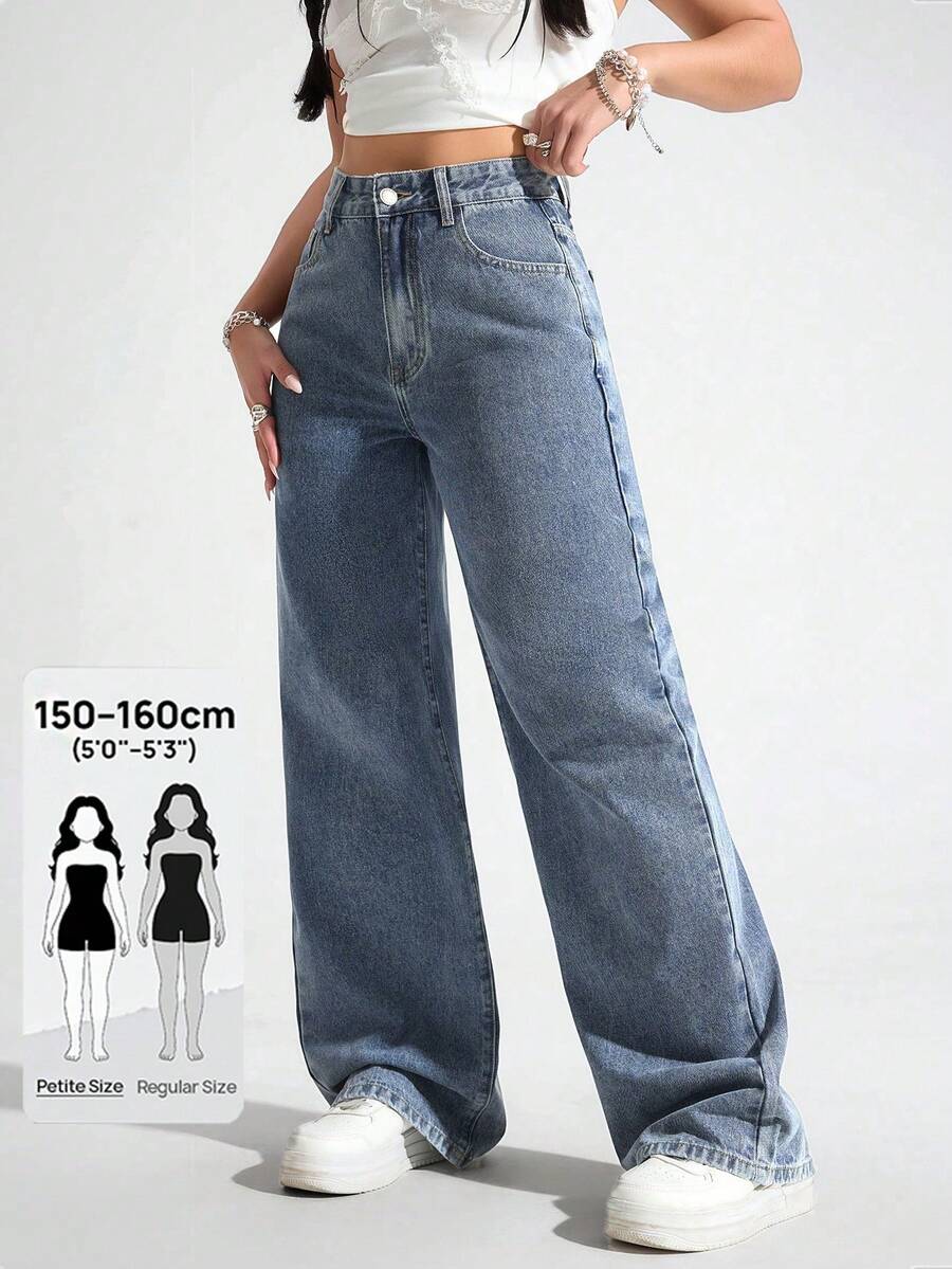 Jeanoix Petite Quần jeans ống đứng dáng thường ngày cho nữ, kiểu dáng wash. - Rửa trung bình - Xem 1
