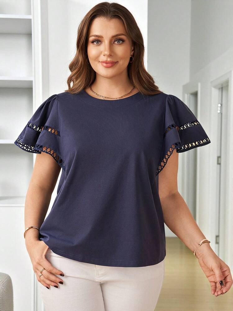 Plus Size Women's Solid Color Round Neck Ruffle Short Sleeve Casual T-Shirt/Summer/Vacation Summer Outfits Beach Vacation Outfits Formal Attire For Women Peplum Top BOHO Clothes Premium Tops For Women Blouse For Women Casual Elegant Women's Short Sleeve Tops Women's Tops For Summer Summer Outfits For Women Beach Outfit For Women Casual Vacation Outfits Women Country Concert Outfit Peplum