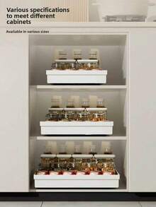 Sliding Cabinet Storage Rack - Expandable, Nano Adhesive Fixation, Space-Saving, Adjustable, Durable, Easy To Install, Suitable For Kitchen And Living Room Food Storage Shelves (With Sliding Rails) - Multicolor - View 6
