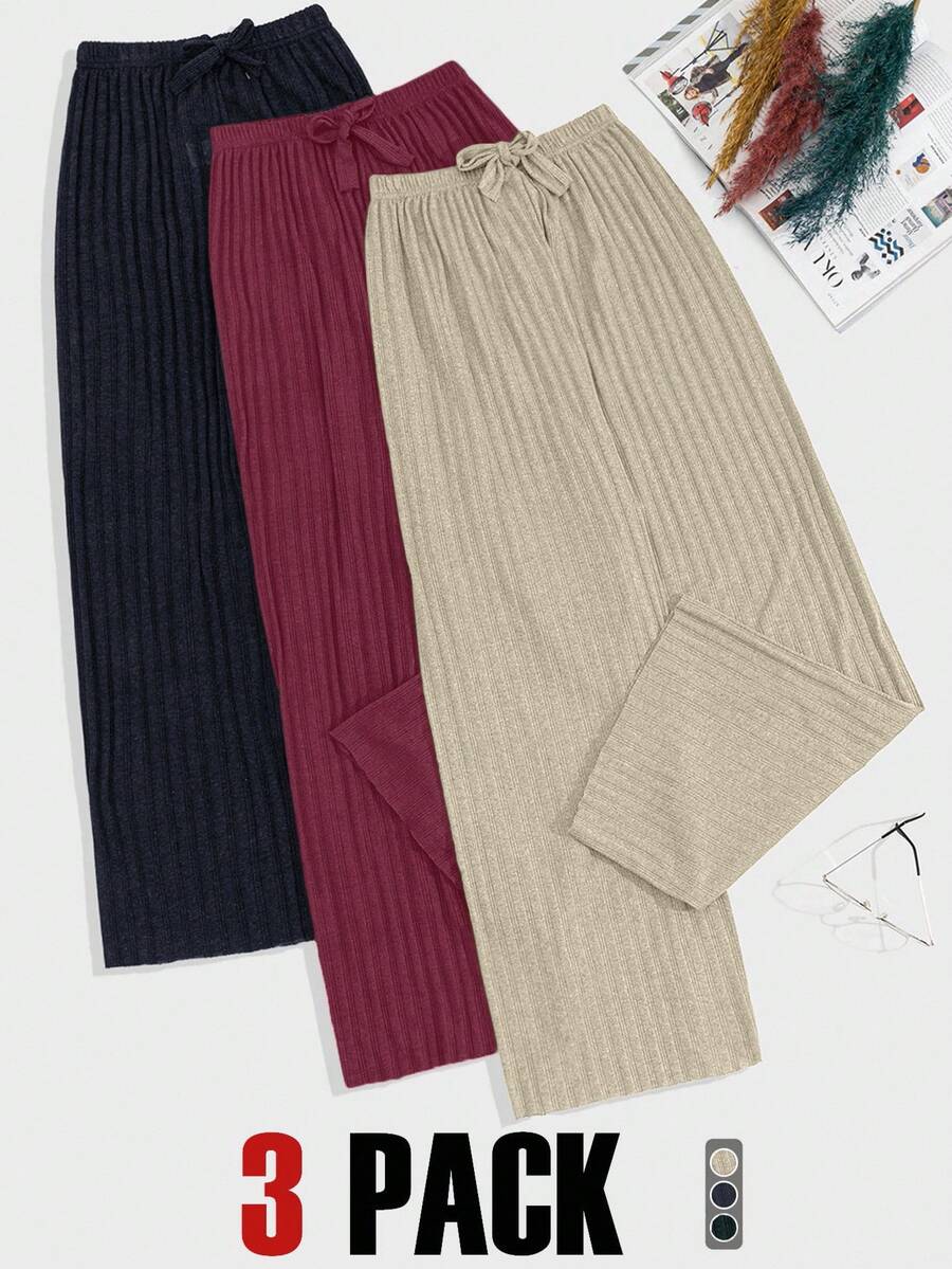 EURMUSE Conjunto de 3 piezas de pantalón de punto sólido 100% algodón - Beis - Ver 1