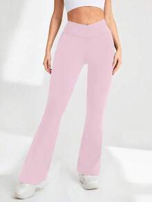 Easithlete 女士V字形瑜伽紧身裤，喇叭裤腿，高腰修身瑜伽裤，阔腿瑜伽裤，弹力工作裤，适合运动、跑步、骑行、瑜伽、匹克球等休闲场合。 - 彩色 - 查看 4