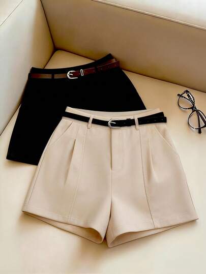 GlowEve 女士春夏多色套装，高腰A字短裤配腰带两件套，适合通勤和休闲穿着