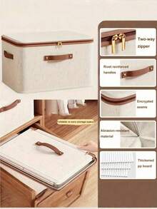 1/2" Fabric Storage Box With Zippered Lid, Foldable And Washable Wardrobe Rack For Organizing Clothes, With Handle (Beige) - Beige - View 5