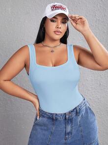 SHEIN EZwear Mono sin mangas casual azul de talla grande, verano - Azul - Ver 1