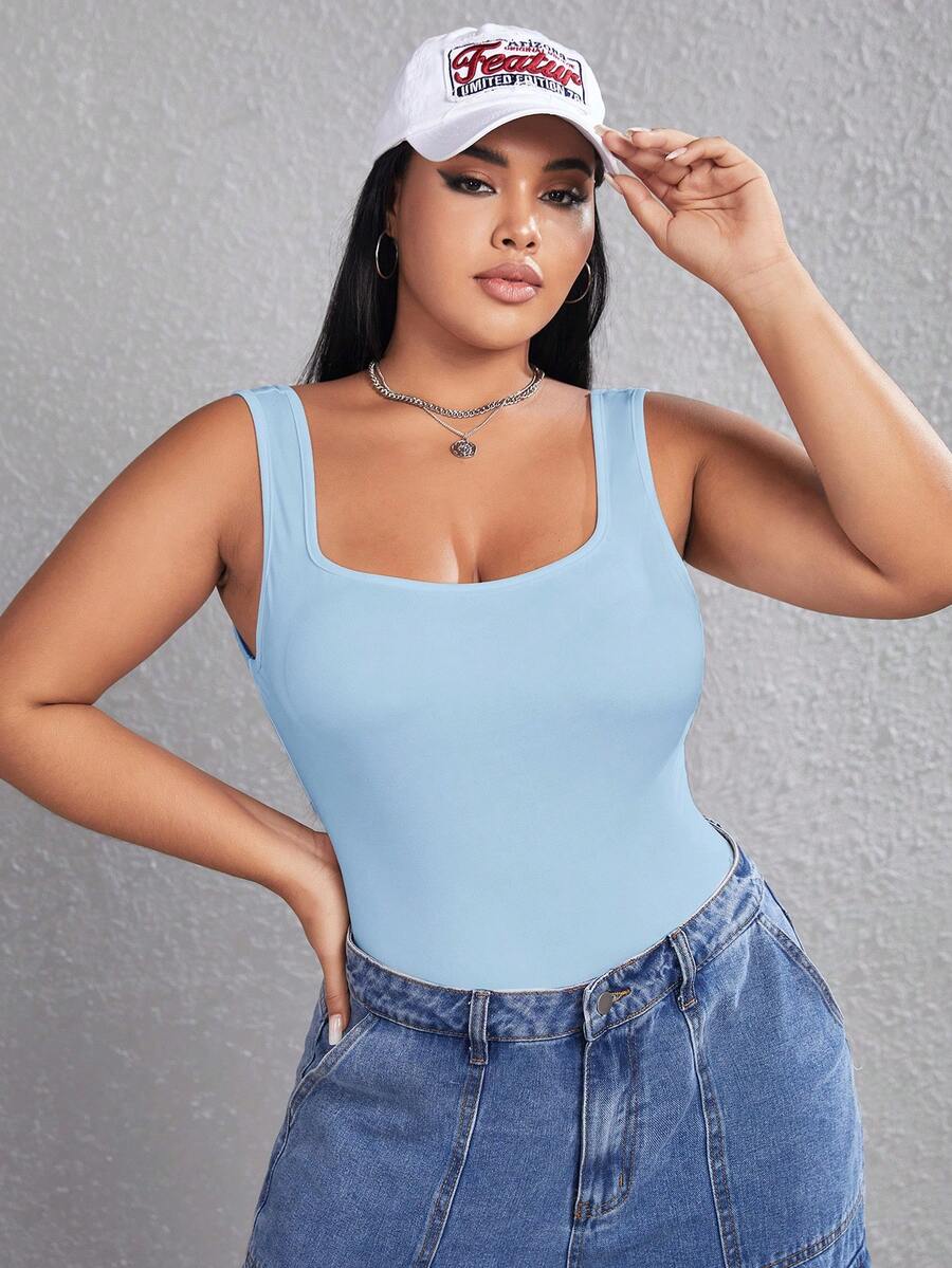 SHEIN EZwear Mono sin mangas casual azul de talla grande, verano - Azul - Ver 1