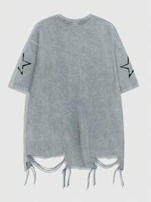 ROMWE MEN Grunge Punk Kaos Kasual Pria Lengan Pendek Leher Bulat dengan Motif Minimalis - Baby Blue - View 2