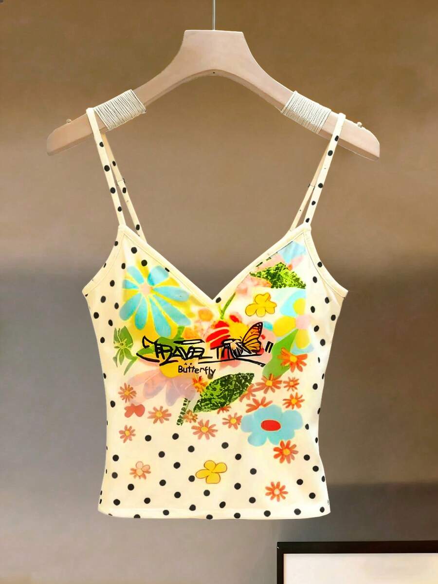 Franclia 数码花卉字母印花休闲吊带衫 - 黃色 - 查看 1