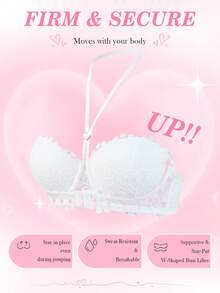 1pc Women's White Underwire Lace Halter Front Closure Padded Bra - White - View 9