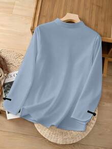 SHEIN LUNE New Arrival White Shirt With Chinese Knot Print, Comfortable Versatile Commuting Streetwear Plus Size Shirt - Blue - View 2