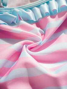 BABY SHARK X SHEIN Baby Girl Cartoon Print Ruffle Trim One-Piece Swimsuit - Multicolor - View 6