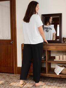 Doze Lane Slogan Print Casual Round Neck Short Sleeve Pajama Set, Plus Size - Multicolor - View 3