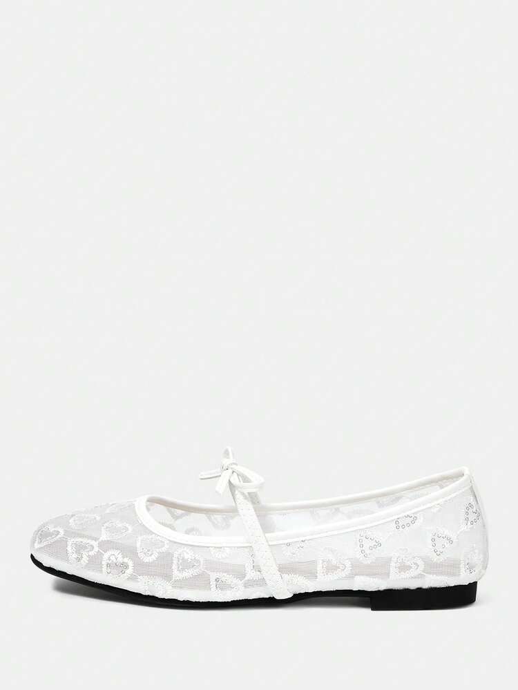 CUCCOO HITCHD Flat-Bottomed Square Toe Mesh Ballet Shoes Are Comfortable And Elegant, Versatile Fairy Fashion Hollow Mary Jane White Women's Shoes