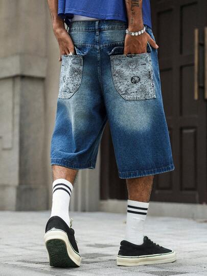 PAVTROS Quần short denim nam kiểu dáng thường ngày, họa tiết phối màu, thích hợp cho mùa hè.