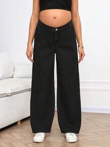 SHEIN Quần jeans bầu dáng rộng, màu trơn, thoải mái, thích hợp mặc hàng ngày đi làm, mùa hè, lễ hội, đi làm, nghỉ mát, tốt nghiệp, phong cách Y2K, dễ thương, thời trang đường phố, dự tiệc, đám cưới, thanh lịch - màu đen - Xem 4