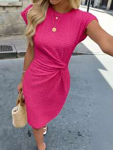 女士休闲扭结图案印花修身连衣裙 - 粉色 - 查看 3