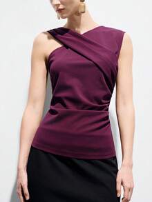Aveloria Modichic Fashionable Versatile Casual Criss-Cross Design Women T-Shirt - Burgundy - View 3