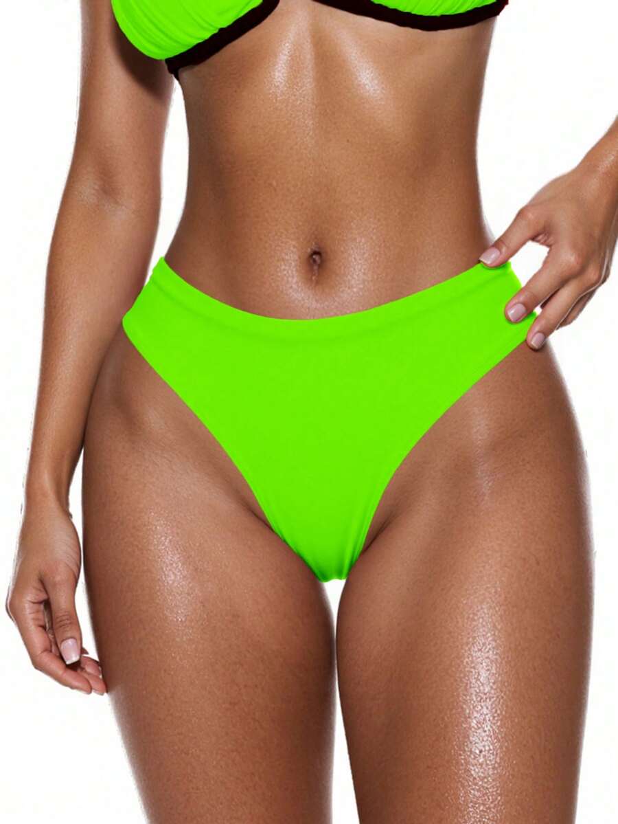 SHEIN Swim 纯色泳裤,适合海滩度假 - 綠色 - 查看 1