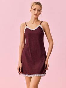 Bonmuse Váy ngủ Pyjama viền ren mùa lễ hội - Màu Tím - Xem 4