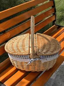 Multicolor Handwoven Storage Basket - Natural Wicker Fruit & Vegetable Bin - Rustic-Style Wicker Picnic Basket (With Lid, Handle, And Liner) - Ideal For Picnics, Parties, And BBQ Gatherings - Multicolor - View 10