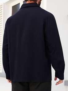 Manfinity Homme Plus Size Men's Solid Color Casual Versatile Daily Wear Long Sleeve Shirt, Formal - Navy Blue - View 2