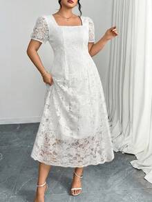 Ellevyn 大码女士优雅蕾丝连衣裙 - 白色 - 查看 3