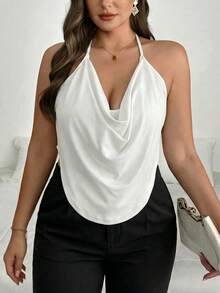 SHEIN PETITE CURVE 大码女式纯色吊带背心 - 白色 - 查看 5