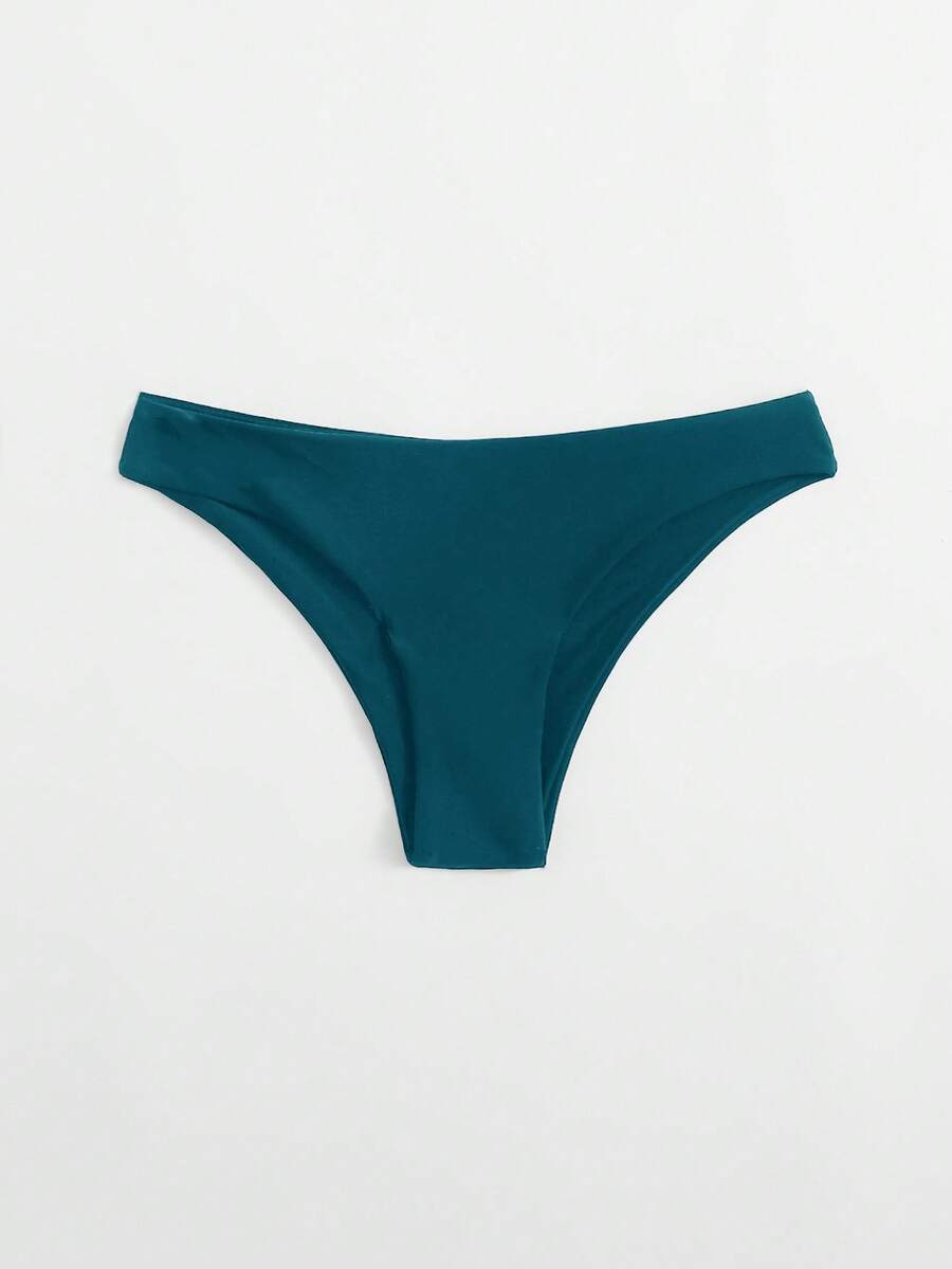 Swim Basics Women's Solid Color Minimalist Triangle Bikini Bottom For Summer Vacation - Teal Blue - View 1