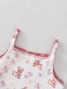SHEIN Vintaside Kids Bộ áo liền quần dệt kim màu trơn, thoải mái, đa năng cho bé gái, gồm 3 món, thích hợp cho mùa xuân/hè. - Hồng - Xem 7