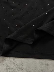 ROMWE MEN Essentials Men's Letter Embroidery & Rhinestone Decor Short Sleeve T-Shirt - Black - View 4