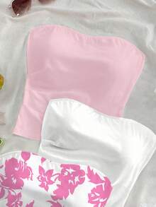 Soleia 3pcs/Set Plus Size Women Casual Versatile Tube Tops, Suitable For Summer Daily Wear - Pink - View 4