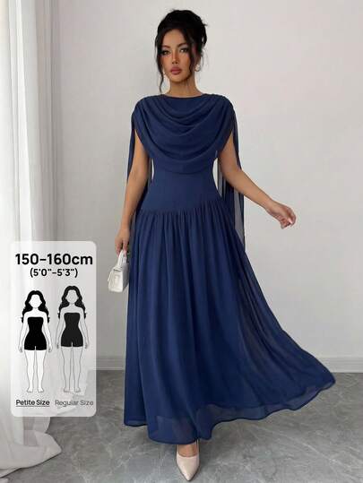 Modelyn Petite Đầm nữ màu trơn cổ khoét sâu dáng suông