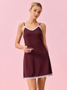 Bonmuse Váy ngủ Pyjama viền ren mùa lễ hội - Màu Tím - Xem 7