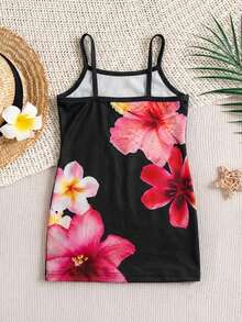 SHEIN 女婴夏季可爱碎花吊带修身连衣裙 - 黑色 - 查看 3