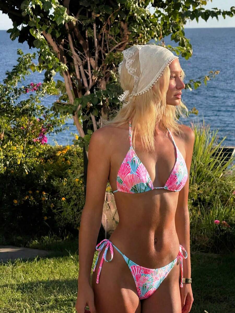 Swim Mod 2026春夏女款黑色底白色波点随机印花甜美可爱侧系带露背比基尼两件式泳衣 - 彩色 - 查看 1