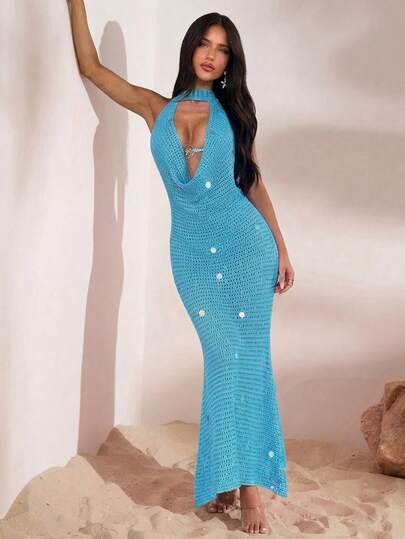 Opulessa 女士纯色垂褶领度假吊带连衣裙