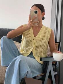 Siren Gaze 女士休闲度假针织背心，女士度假服装，女士夏季套装 - 淡黃色 - 查看 4