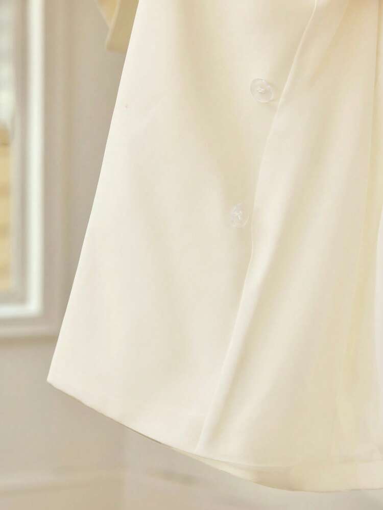 PLUS SIZE WHITE PEAK COLLAR RUCHED METAL BUTTON PLACKET BLAZER