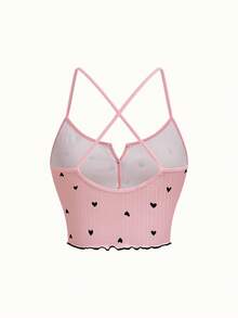 Bonmuse Women's Heart Printed Camisole Simple Daily Pajama Setfor Summer - Pink - View 7