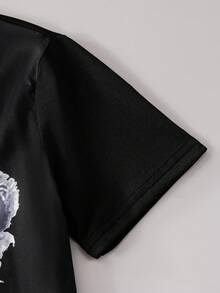 SHEIN 少女蝴蝶印花T恤和牛仔印花喇叭裤两件套 - 黑色 - 查看 4