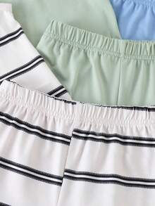 SHEIN Playful Pals 3件套男婴/男女通用婴儿幼儿新生儿0-3岁条纹纯色三件套：圆领无袖小熊刺绣背心和短裤，休闲可爱夏季亲子装 - 彩色 - 查看 5