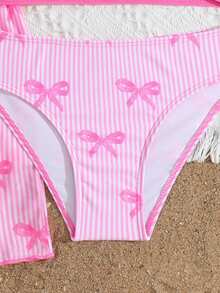 SHEIN Tween Girl Solid Color Ruffle Tankini Top And Triangle Bikini Bottom Swimwear Set With Cover-Up Dress, Suitable For Summer Vacation - Pink - View 4